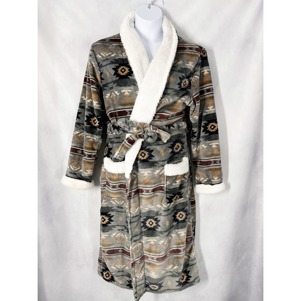Nativo Plush Southwestern Aztec Full Length Bath Robe Women's Size Large